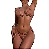 Milumia Women's Shiny Bikini Sets Shell Decor Halter Bikini Swimsuit Two Piece Bathing Suits