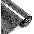 SCZENQI Black Glitter HTV Heat Transfer Vinyl Rolls- 10" x 8ft. Glitter HTV Black for Shirts. Iron on Vinyl and Heat Transfer Vinyl for All Cutters Machines. Easy to Cut & Weed Heat Vinyl Designs