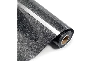 SCZENQI Black Glitter HTV Heat Transfer Vinyl Rolls- 10" x 8ft. Glitter HTV Black for Shirts. Iron on Vinyl and Heat Transfer Vinyl for All Cutters Machines. Easy to Cut & Weed Heat Vinyl Designs