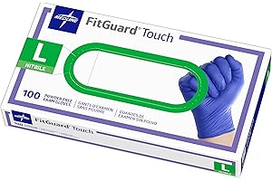 Medline FitGuard Touch Nitrile Exam Gloves, 100 Count, Large, Powder Free, Disposable, Not Made with Natural Rubber Latex, Excellent Sense of Touch for Medical Tasks, Durable for Household Chores