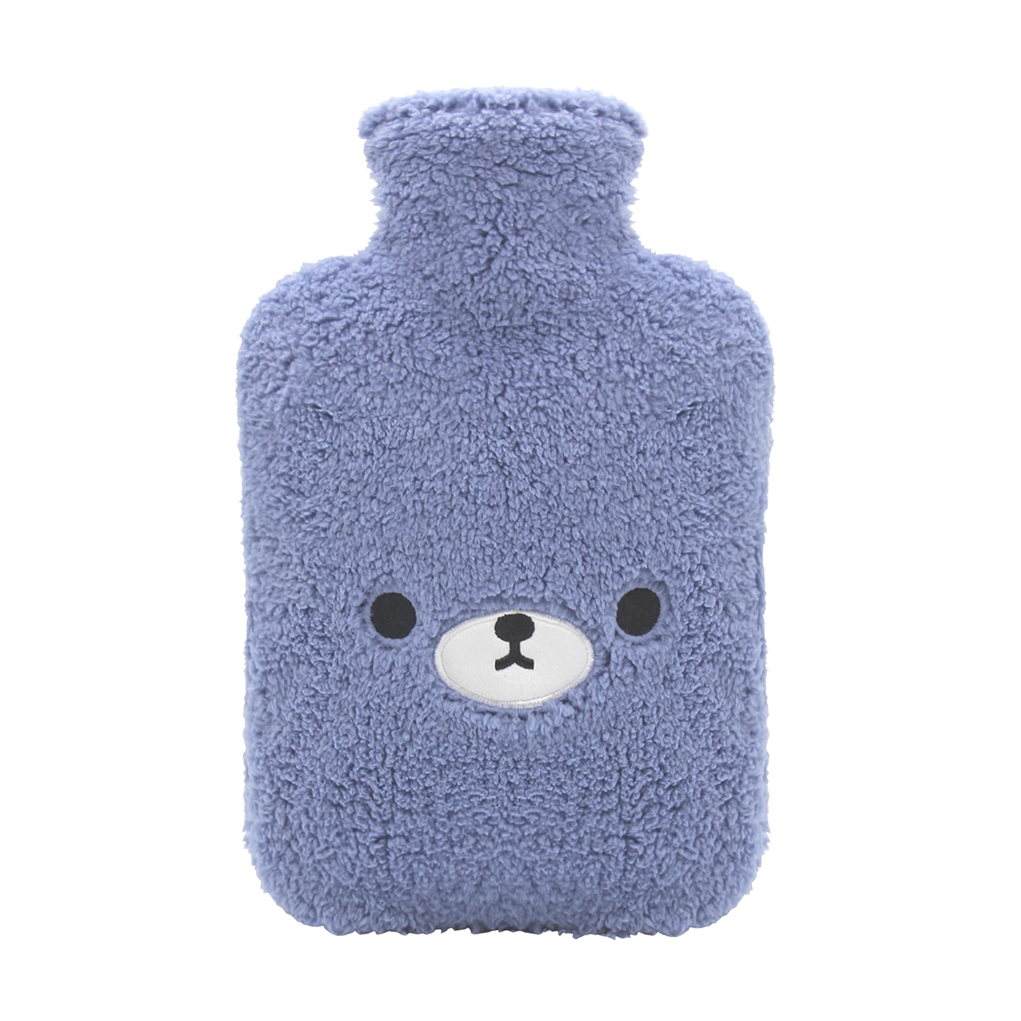 Samply Hot Water Bottle with Cute Fleece Cover, 2L Hot Water Bag for Hot and Cold Compress, Hand Feet Warmer, Neck and Shoulder Pain Relief,Bear Blue