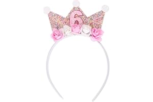LINLULU Birthday Crown Headbands for Toddlers Girls - 2nd to 6th Birthday Crown, Princess Crown for Girls, Princess Tiara, Flower Crown Headbands for Birthday Girls (6th birthday headband)