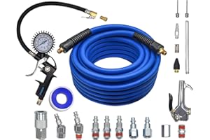 YOTOO Heavy Duty Air Compressor Accessories Kit 21 Pieces, 3/8 Inch X 50 Feet Hybrid Air Compressor Hose, Tire Inflator Gauge, Air Blow Gun, Swivel Air Fittings and Storage Case