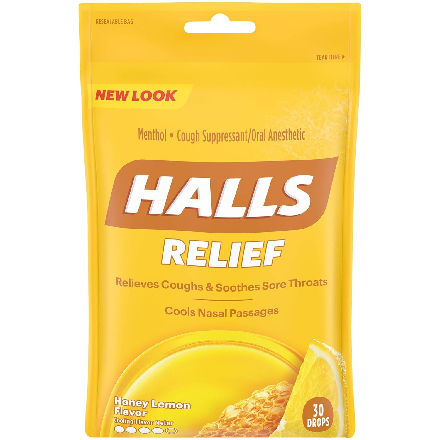 HALLS Relief Honey Lemon Flavor Cough Drops, 1 Bag (30 Total Drops) : Grocery & Gourmet Food