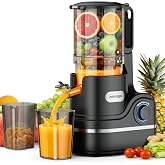 AIRMSEN Juicer Machines, 5.8" Large Feed Chute Cold Press Juicer, 300W | Slow Juicer for Whole Fruit &amp; Vegetable, 7+1-Stage New Upgraded Auger Slow Masticating High Yield, Easy to Clean Black