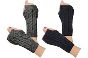 Justay Women Winter Warm Knit Fingerless Gloves Hand Crochet Thumbhole Arm Warmers Mittens