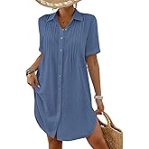 Bsubseach Swimsuit Coverup for Women V Neck Bathing Suit Cover Up Short Sleeve Causal Bikini Button Down Shirt