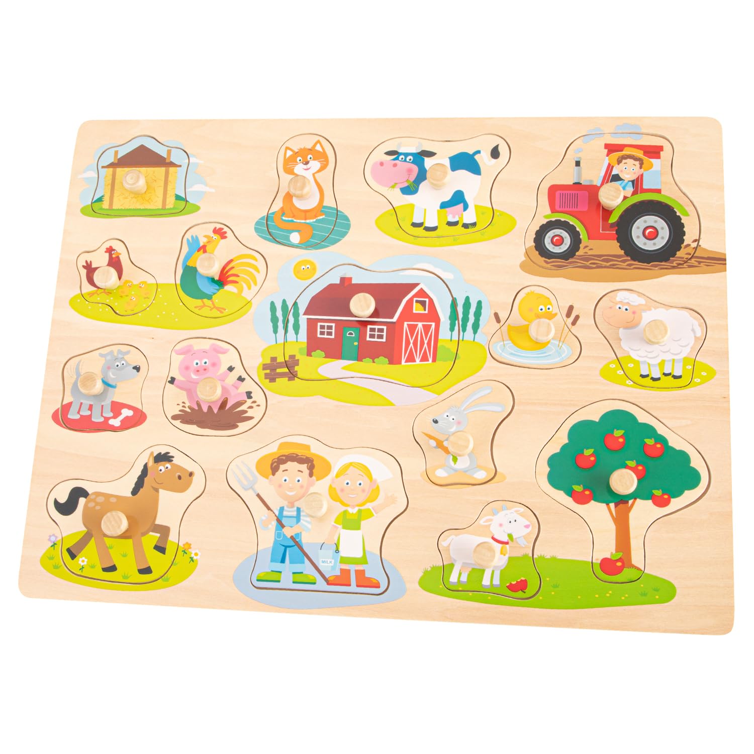 New Classic Toys Wooden peg puzzle - 16 pieces - farm