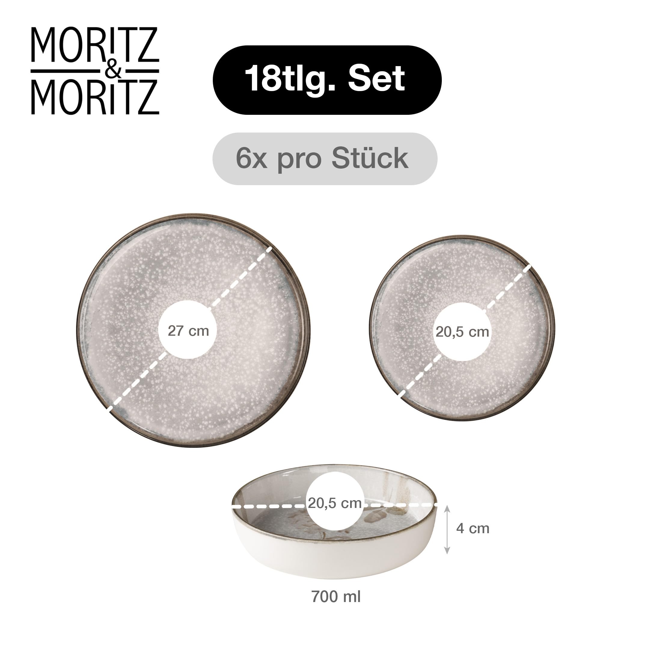 Moritz & Moritz BLOSSOM Porzellan Geschirrset 6 Personen 18-tlg. - Modernes Tafelservice mit verspieltem Design - Pflegeleichtes Kaffeeservice mit Teller Set & Schüsseln - Kombiservice 2