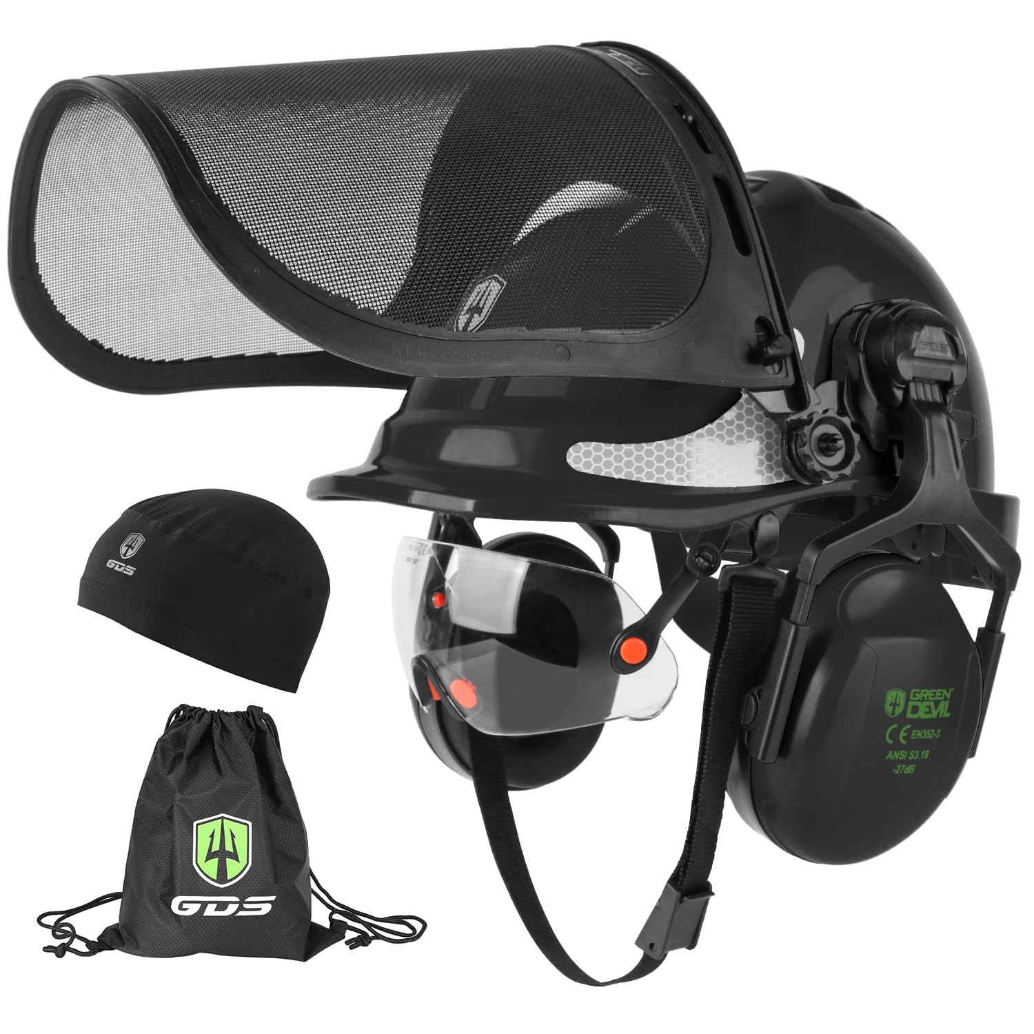 Photo 1 of GREEN DEVIL Chainsaw Safety Protective Helmet Forestry Helmet with Build-in Visor Mesh Face Shield Ear Muffs 4 in 1 Ideal for Arborist Tree Work DIY Outdoor Logging Hard hat