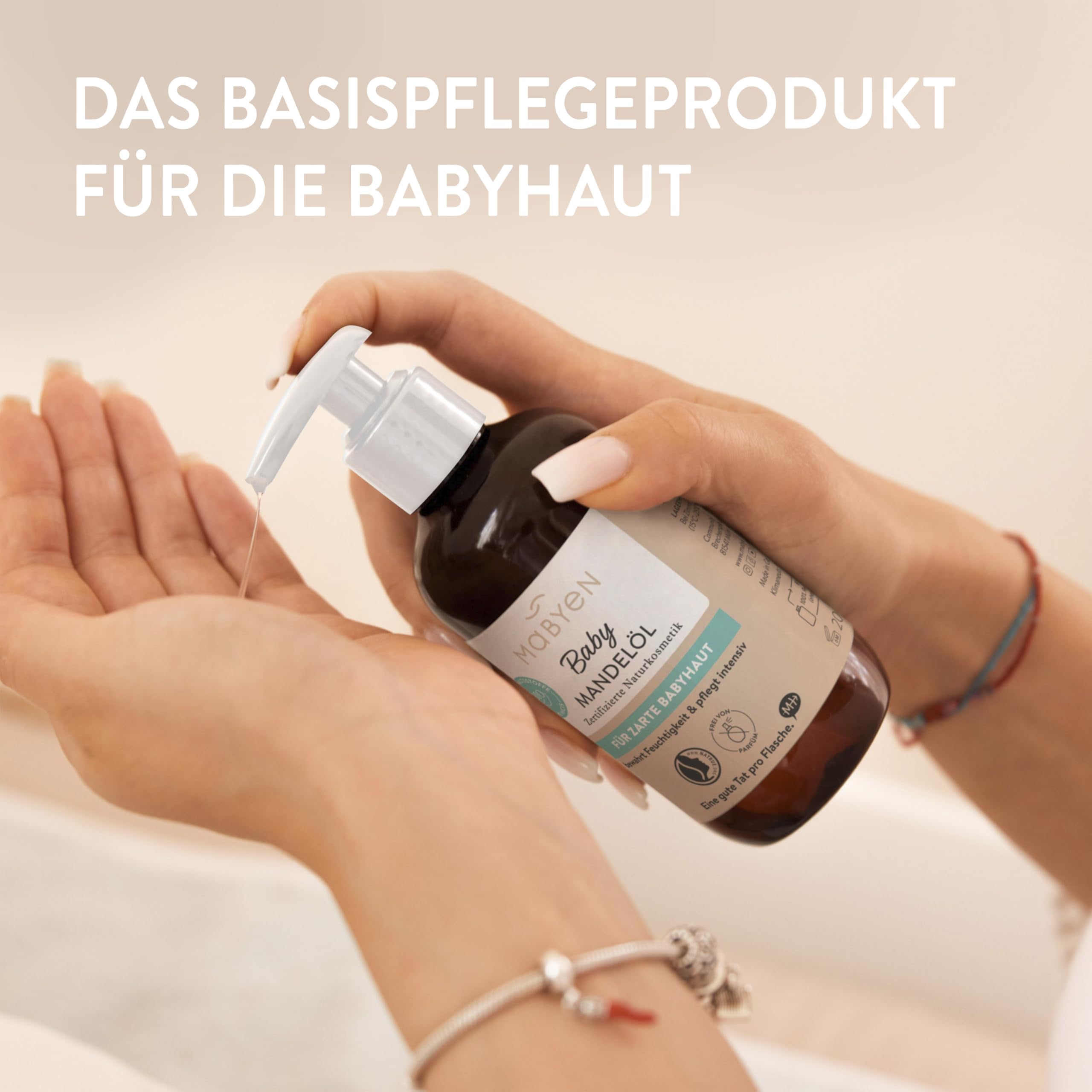 MABYEN Baby Pflegeöl Mandel – Pflege- & Massageöl für Babys, parfümfrei & ultra sensitiv, mit Bio-Mandelöl, Jojobaöl & Pflaumenkernöl, für Babypflege & Babymassage, 200 ml 4