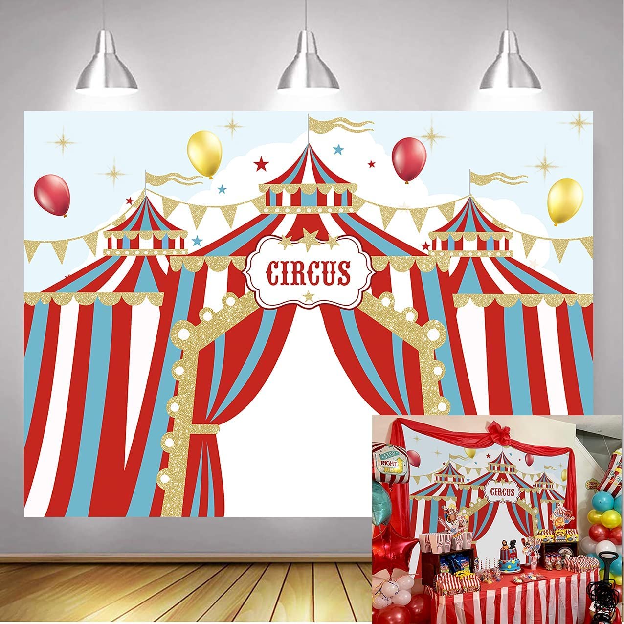 Circus Carnival Backdrop 8x6ft Red Curtain Tent Colorful Balloons Baby Shower Kids Birthday Photography Background