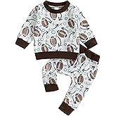 Baby Boy Girl Football Outfit Long Sleeve Crewneck Sweatshirt Pullover Tops and Elastic Pants Set 2PC Outfits