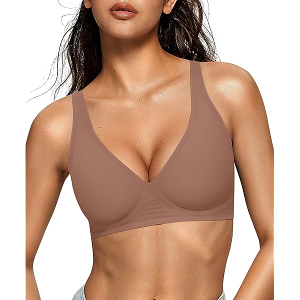 Gnowann Women's Plunge Bra - Wireless Deep V-Neck Bralette With Removable Padding