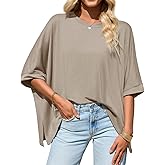 Tankaneo Womens Oversized Tshirts Batwing Short Sleeve Asymmetric Hem Tops Summer Casual Loose Fit Tunic Tee Shirts