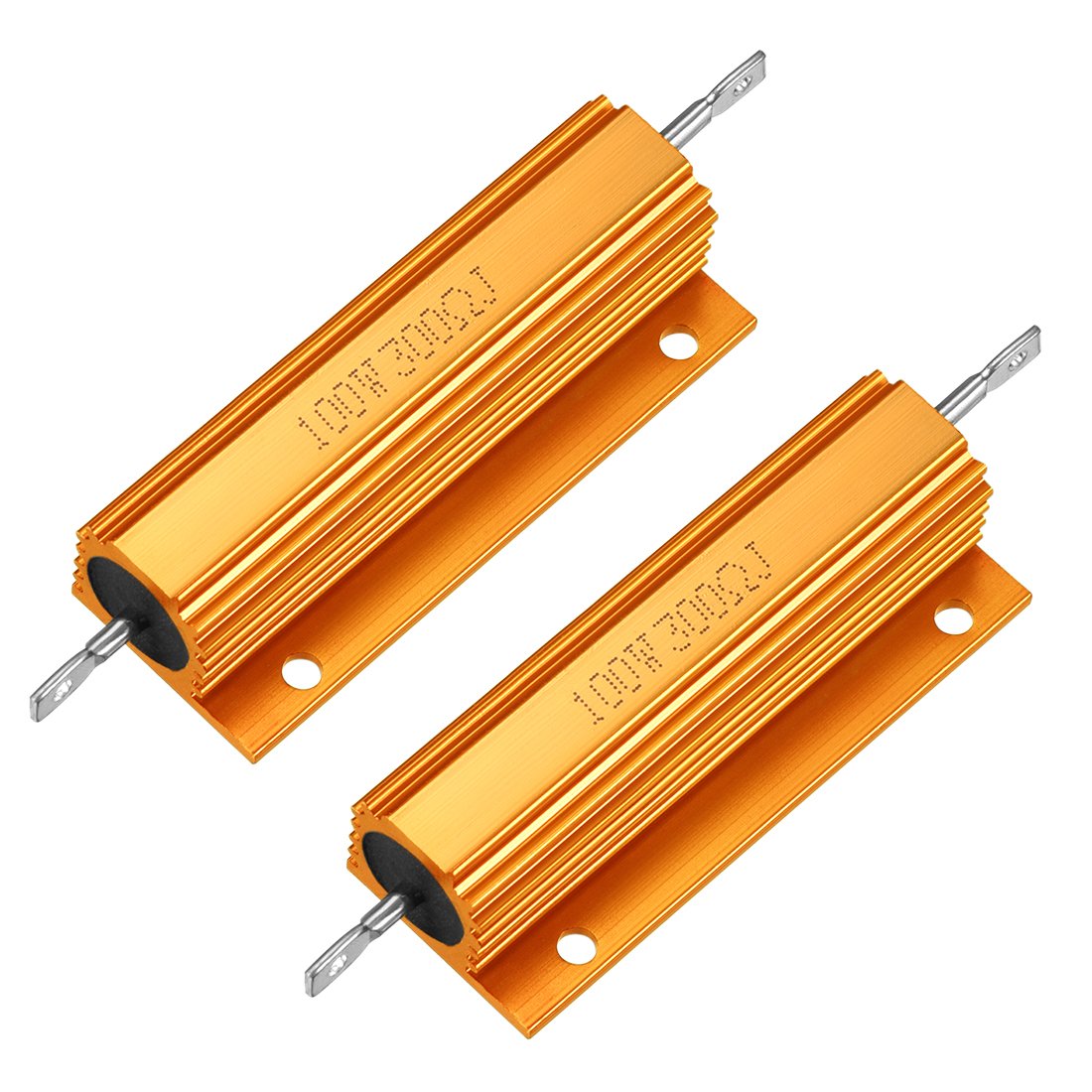 sourcingmap 2pcs Aluminum Case Resistor 100W 300 Ohm Wirewound Gold for LED Replacement Converter 100W 300RJ