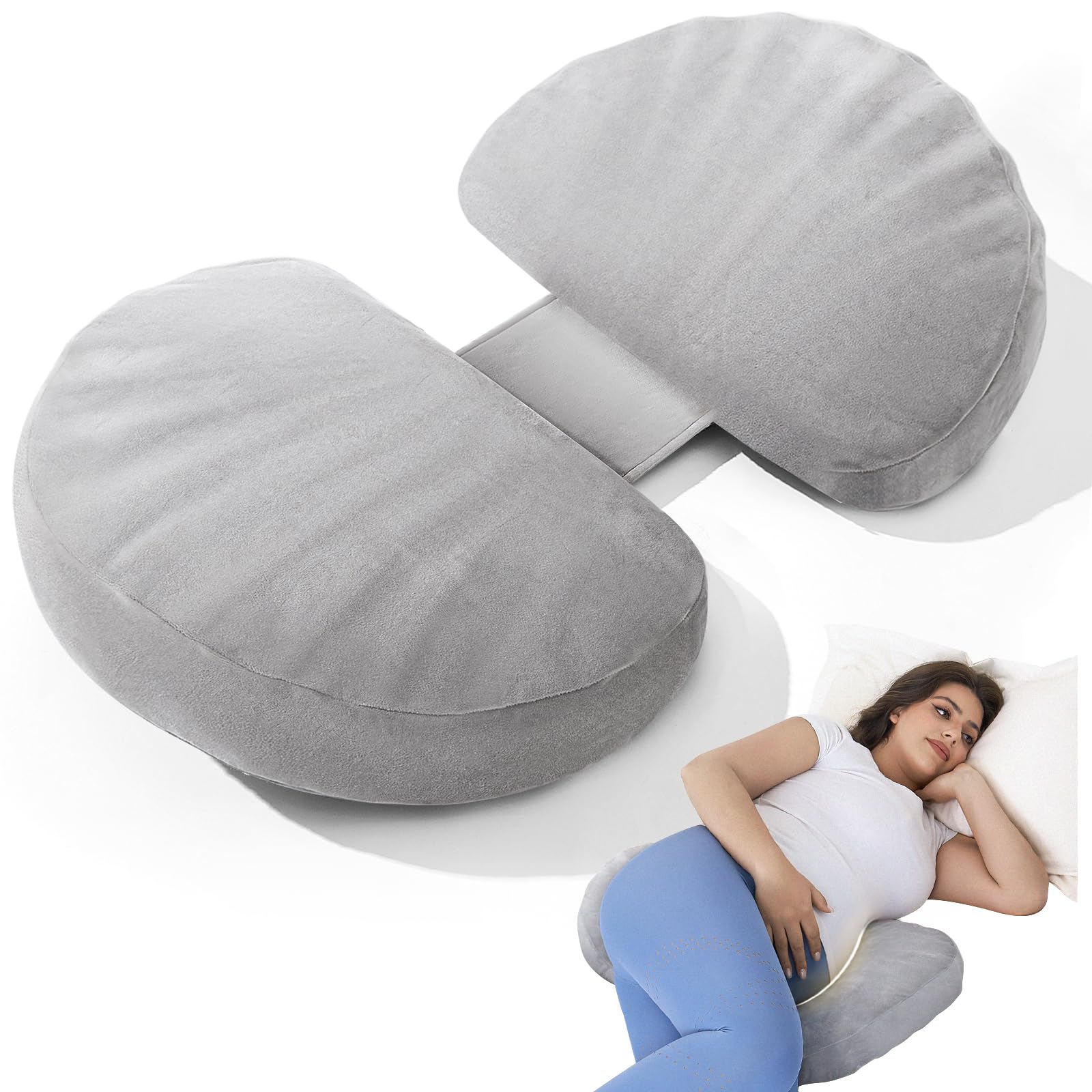 Photo 1 of Pregnancy Pillow for Sleeping Memory Foam Pillow for Side Sleeper, Maternity Pillow Support for Back, Belly, HIPS for Pregnant Women, Portable and Adjustable Travel Wedge Velvet Grey