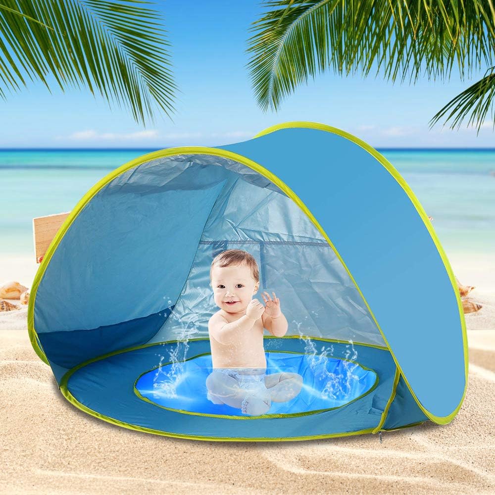 Suliper Baby Beach Tent Toy Portable Pop Up Sun Shade Kiddie Tent Pool with Canopy UV Protection Sun Shelter for Infant - Blue
