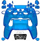 eXtremeRate Luna Redesigned Full Set Shell Buttons Touchpad Cover Compatible with ps5 Controller BDM-030 BDM-040 BDM-050, Clear Blue Replacement Top Bottom Cover Case Compatible with ps5 Controller