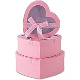 Soul & Lane Pink Heart Shaped Gift Boxes with Clear Lids and Decorative Bows: Set of 3 Cardboard Heart Boxes for Flowers, Chocolates, Large Box for Flower Arrangements and Valentine’s Day Presents
