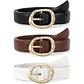JASGOOD 3 Pack Women Belts for Jeans Pants Ladies Leather Waist Belt Casual Fashion Trend Belt for Women with Gold Buckle