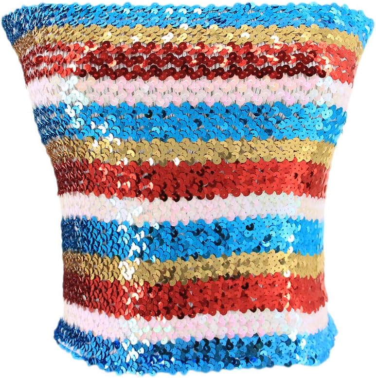 Hoohu Women's Sexy Fashion Glitter Sequin Stretchy Strapless Seamless No-Padded Wrapped Chest Bandeau Tube Top Bra