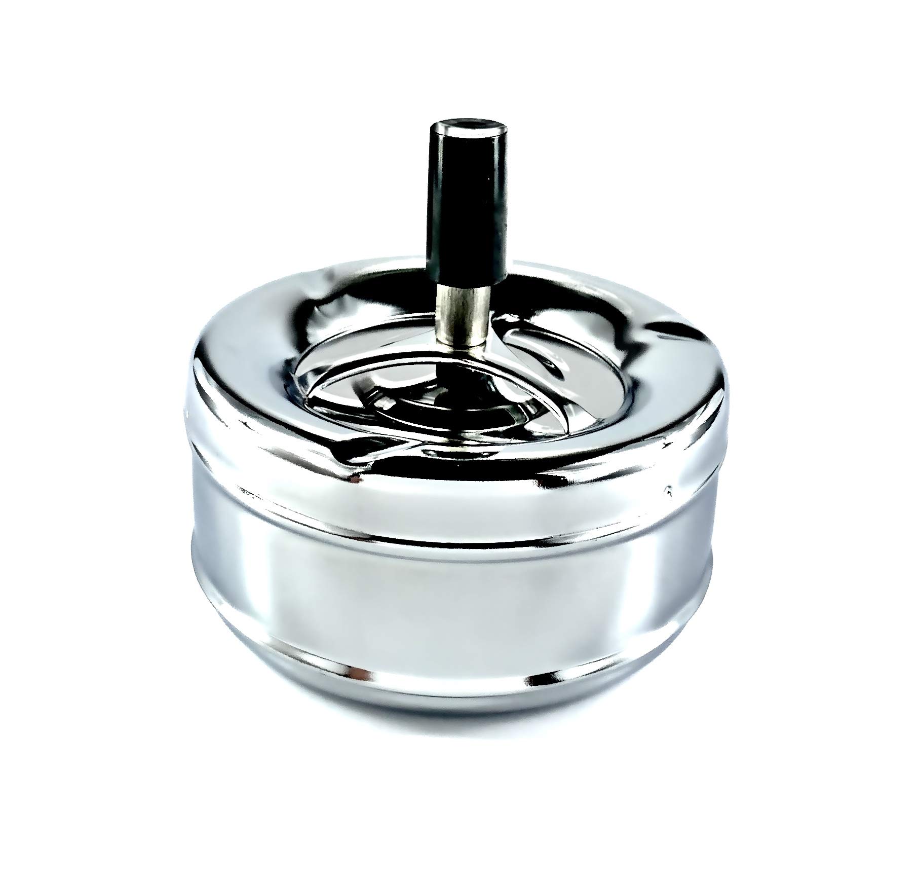Extra Large Chrome Spinning Ashless Ashtray | Premium Windproof Outdoor Ashtray | Deep Base | Easy to Empty (Chrome)