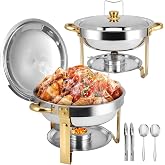 Chafing Dishes for Buffet 2 Pack, 5QT Round Chafing Dish Buffet Set [Elegant Gold and Silver Colors] Stainless Steel Buffet Food Warmers Sets for Catering Events Home Parties Dinners with Complete Set
