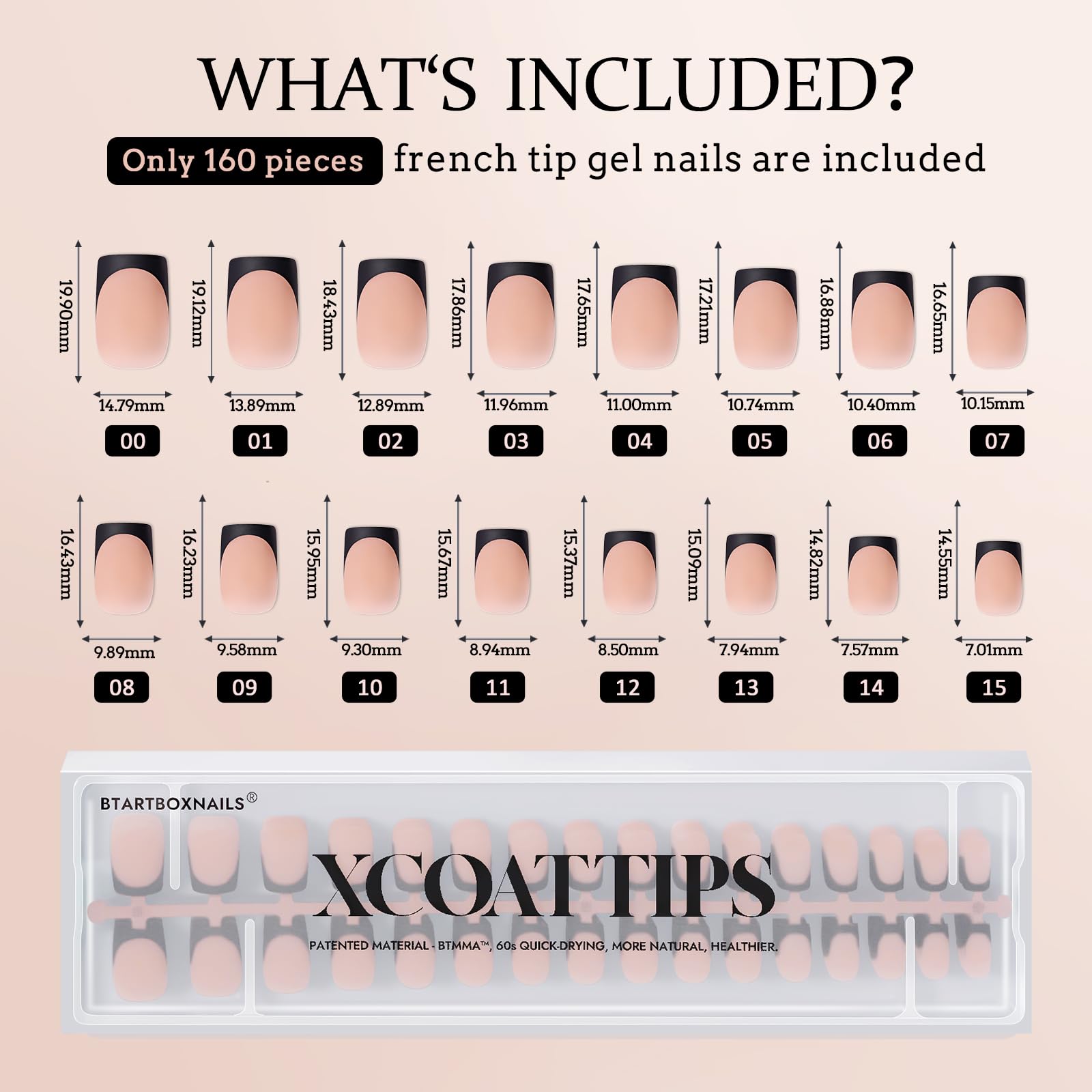 BTArtboxnails XCOATTIPS Press on Nails- Short Square Black French Tip Nails, 160pcs Soft Gel Nails Fake Acrylic Nail Tips for Gift Home DIY Nail Art Extension - Image 6