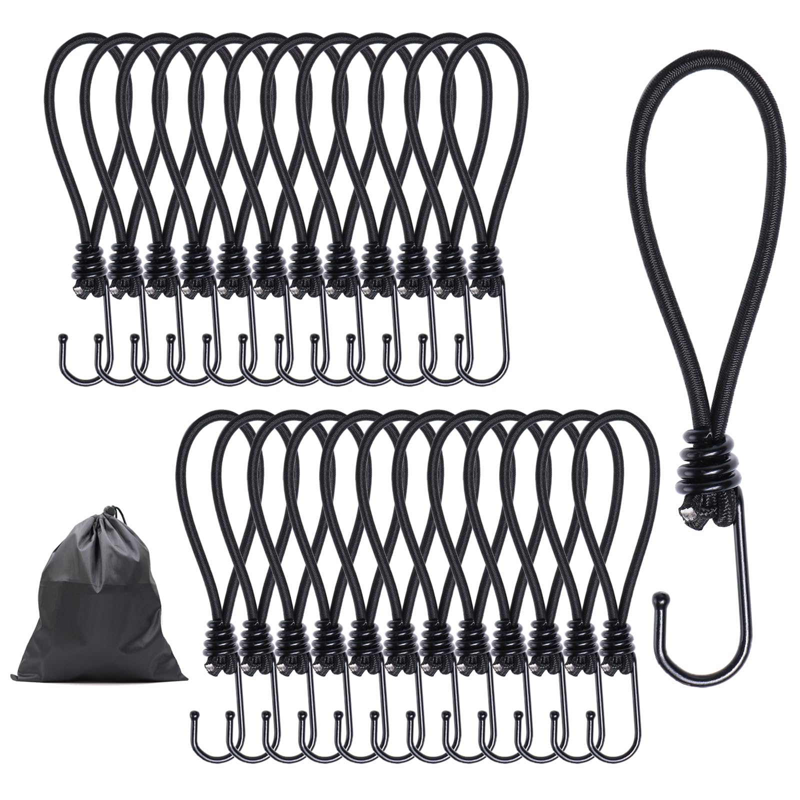 JunGG Heavy Duty Bungee Cords with Hooks, 25 Pcs 15 cm (6 Inch) Elastic Bungee Straps - Weatherproof & UV-Resistant Bungee Ropes for Camping, Tarps, Caravan, Luggage, Securing
