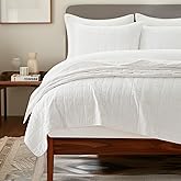EVERGRACEHOME 100% Cotton Box Stitch Quilt Bedding Set Queen Size 3 Pieces, Garment-Washed Lightweight Soft Cozy Coverlet, Quilted Bedspread Sets with 2 Shams for All Season, Bright White
