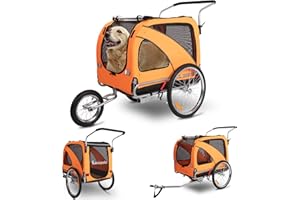 Sepnine Leopets 3 in 1 Pet Dog Bike Trailer, Dog Cart for Large, Bicycle Trailer with Jogger and Stroller, Quick Set-up and Fold Down with Hand Lock Brakes - Orange
