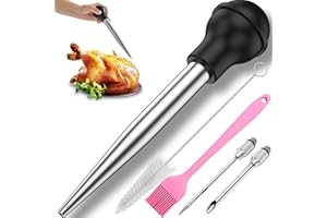 Yoki Peony Stainless Steel Turkey Baster Baster Syringe for Cooking, Meat Injector Syringe