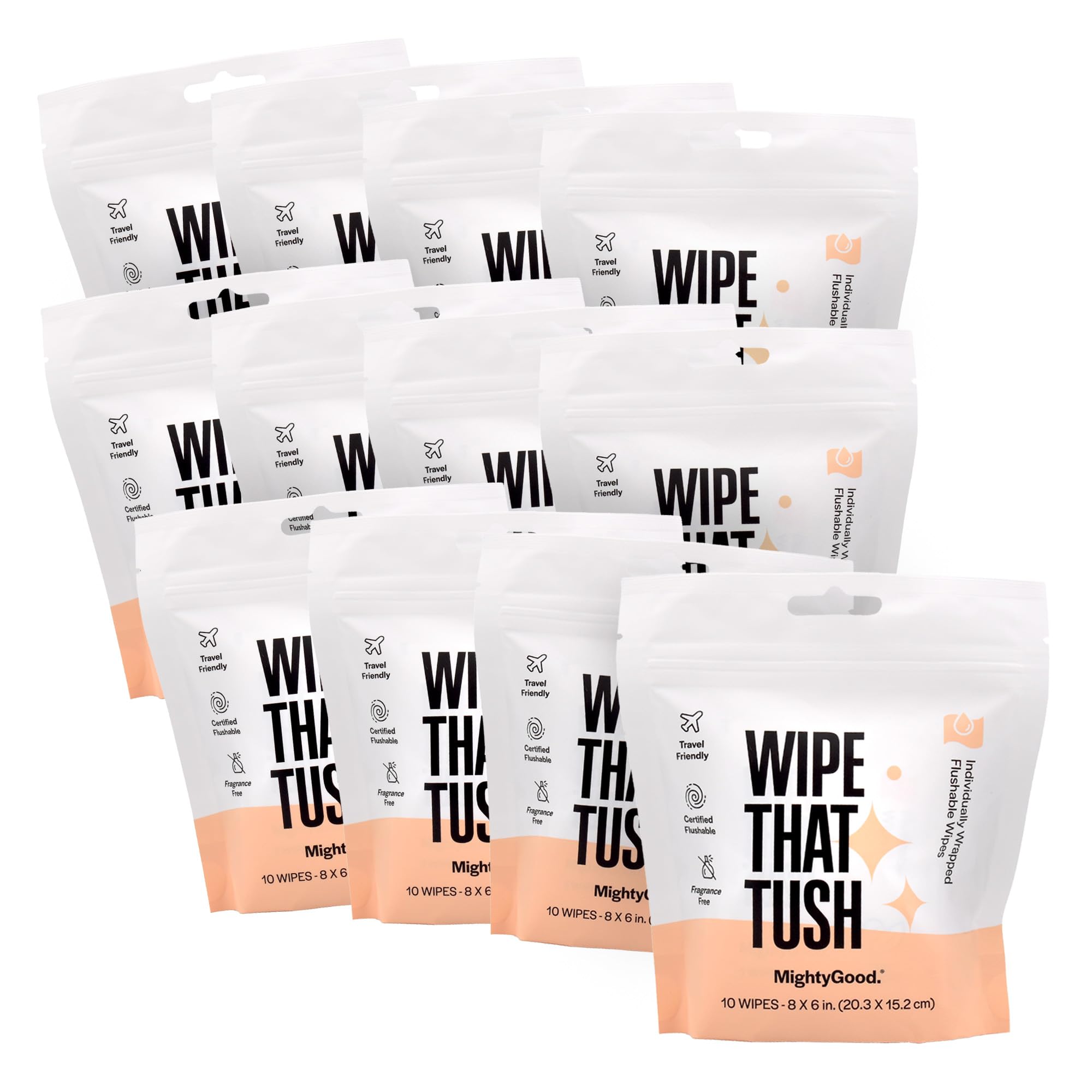 Photo 1 of MightyGood. Wipe That Tush Travel Flushable Wipes Individually Wrapped (10 Count (Pack of 12))