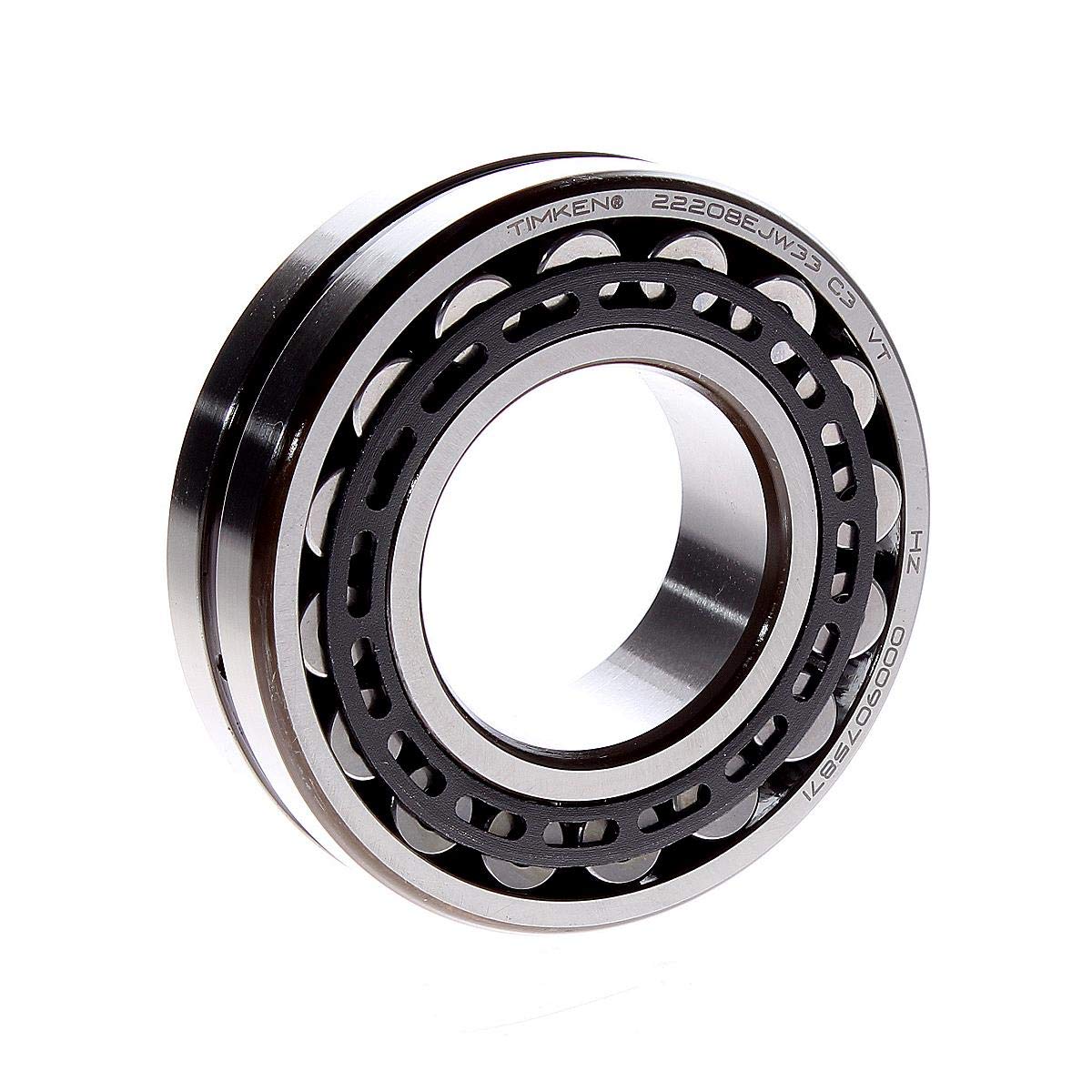 Timken 22208EJW33C3 Series 222 Spherical Roller Bearing, Stamped Nitrided Steel Cage, High Perf, Std. Lub Holes and Groove in OR, RIC > Normal, 40 mm Bore