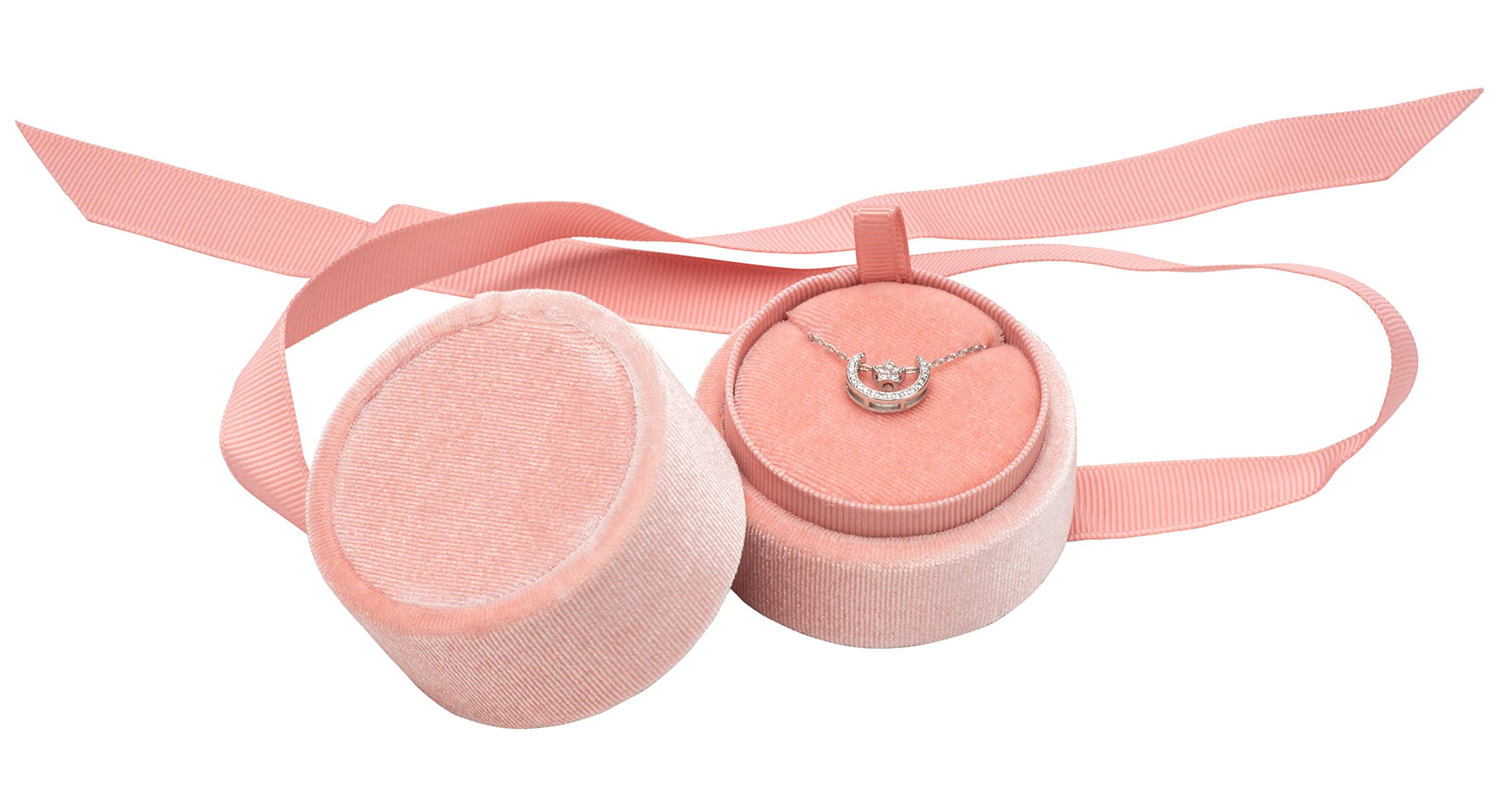 Small Elegant Silk Knot Round Jewelry Box Velvet Pendant Necklace Gift Box Storage Case (Pink)