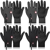 Cuffbow 4 Pairs Outdoor Winter Gloves Men Warm Windproof Waterproof Gloves Women Touch Screen for Running