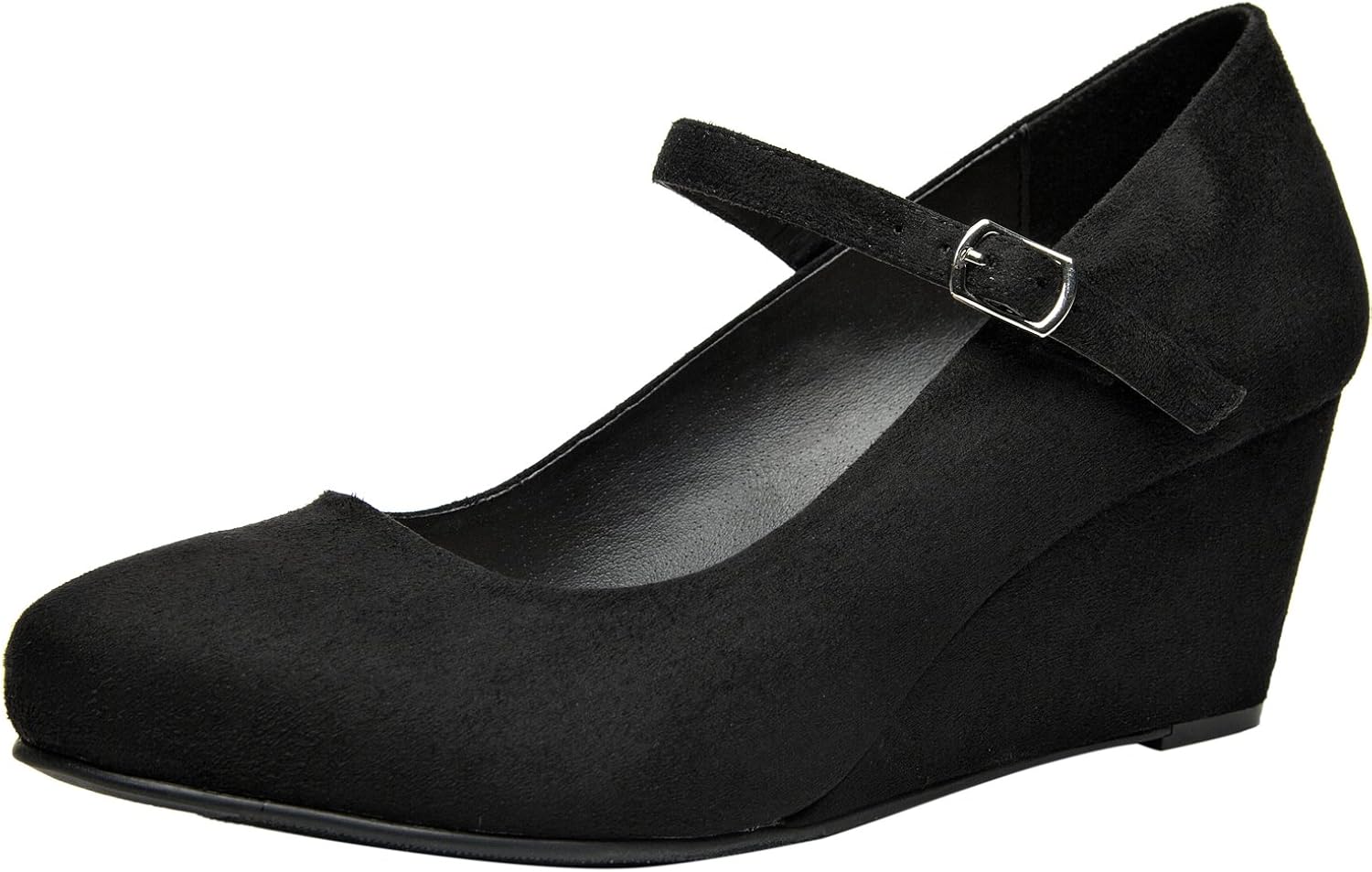 Wide Width Mary Jane Wedge Shoes for Women w/Ankle Buckle