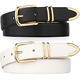 Monoluxe Pack 2 Women Belts for Ladies Jeans Pants with Fashion Faux Leather Gold Buckle