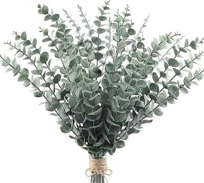 Leixi 24pcs Eucalyptus Stems Artificial Leaves 41cm Frosted Green for Wedding