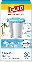 Glad Odorshield Small Drawstring Trash Bags, 4 Gal, Febreze Beachside Breeze, 80 Ct, Pack May Vary