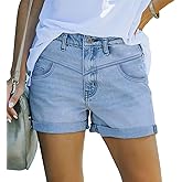 ZOLUCKY Jean Shorts Womens Summer High Waisted Denim Stretchy Ripped with Pockets