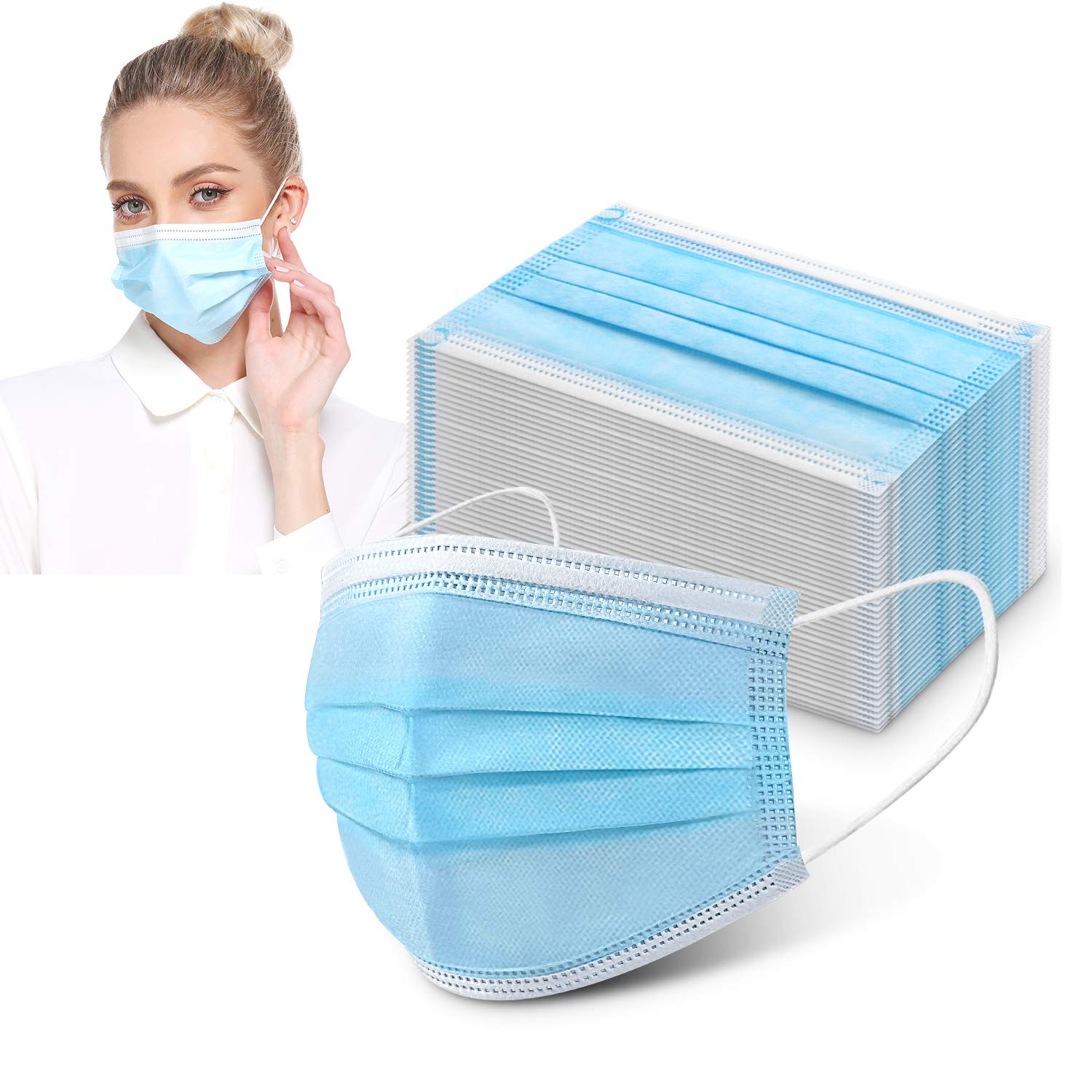 100x Face Masks Protection 3-ply Disposable Face Mask Dust-Proof Non-woven Fabric, Nose and Mouth Cover