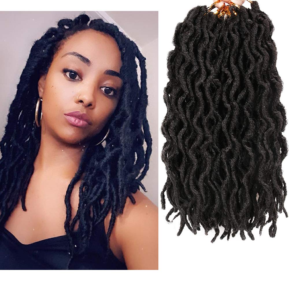 6 Packs Faux Locs Crochet Hair 12 Inch, Wavy Short Nu Locs, Goddess Dreadlocks (20 Roots/Pack) #1B