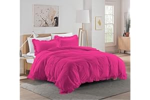Xtream Fabric Ultra Soft 1 Piece Frilled Duvet Cover with Beautiful Corner Edge Ruffle Comforter Cover 100% Cotton 800 TC Solid Full/Queen Size, Hot Pink