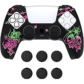PlayVital Pure Series Dockable Model Anti-Slip Silicone Cover for ps5 Controller, Soft Rubber Grip Case for ps5 Controller Fits with Charging Station with Thumb Grips - Sin Source Pink & Green