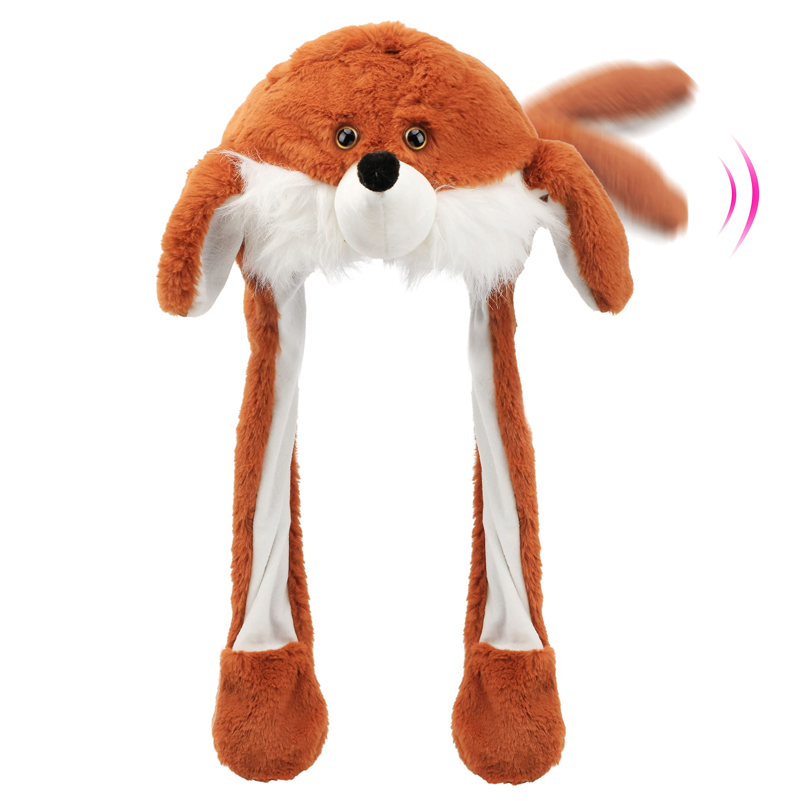 Photo 1 of Bubblepompom Fox Hat with Ears Moving Jumping Pop Up Beating Hat Plush Holiday Cosplay Dress Up Funny Party Gift for Kids Boys Girls, Brown, 22''