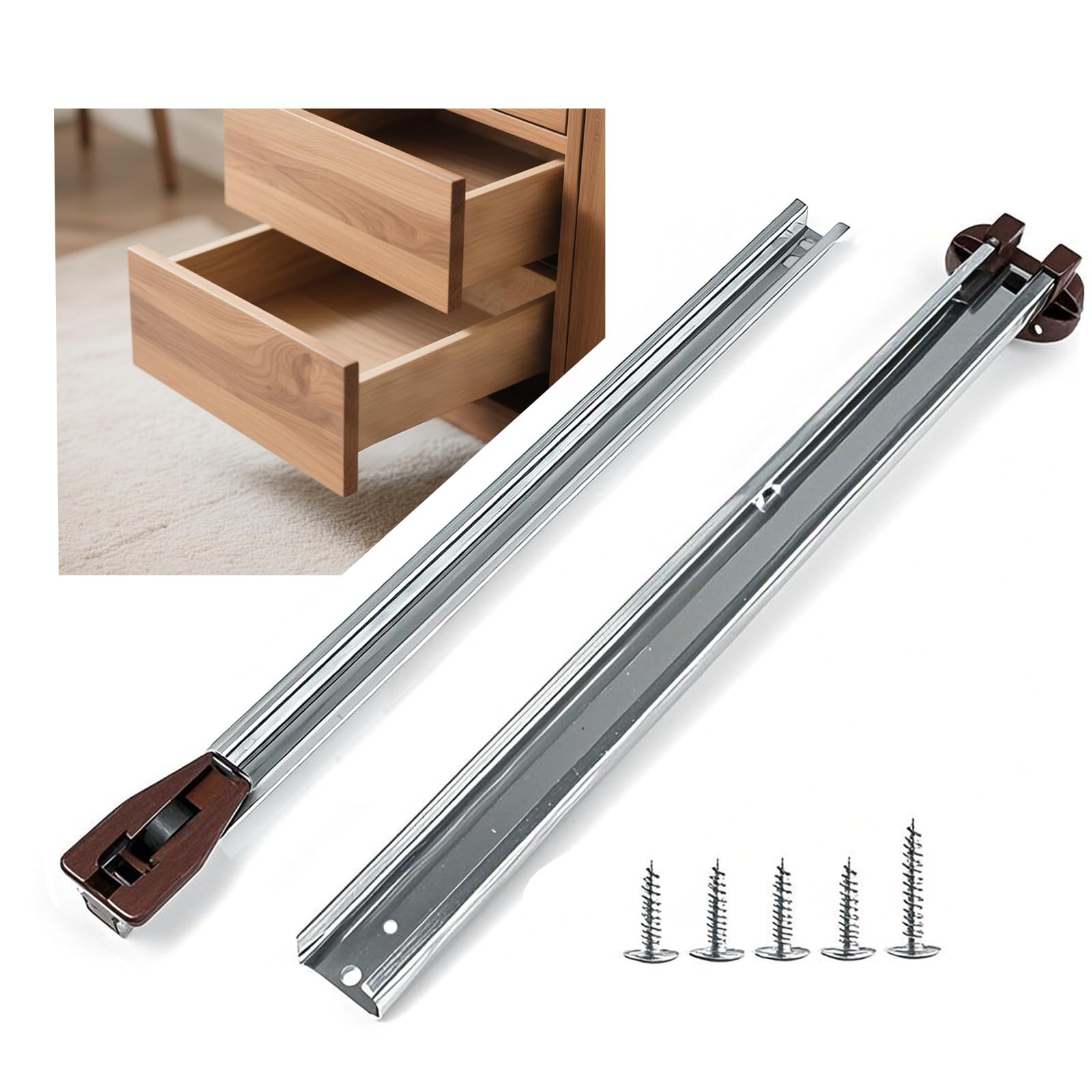 Photo 1 of 1 Pack of Drawer Slides Center Track for Kenlin Rite-Trak II Rails Kit, 16 Inch Drawer Metal Slides with Stop & Roller