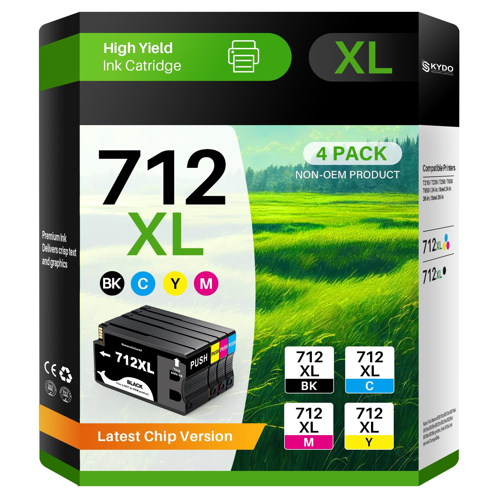 Photo 1 of 712XL 712 Ink Cartridge Remanufactured Combo 4 Pack Replacement for HP 712XL 712 712 XL Ink Cartridge to Use for DesignJet T650 T250 T230 T630 T210 Studio Plotter Printer (BK/C/M/Y, 4 Pack)