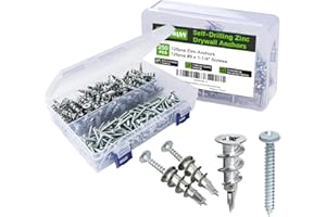 CAMNWAMN 250pcs #8 Metal Self-Drilling Drywall Anchors, (125 Anchors+125 Screws) Hollow Zinc Wall Anchors and Screws Kit, 125pcs Heavy Duty Anchors 125pcs #8 x 1-1/4" Screws